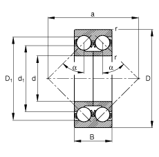 ǽӴ 3305-DA-TVP,  DIN 628-3 ׼Ҫߴ磬˫Уɷ룬ʷȦӴ  = 45